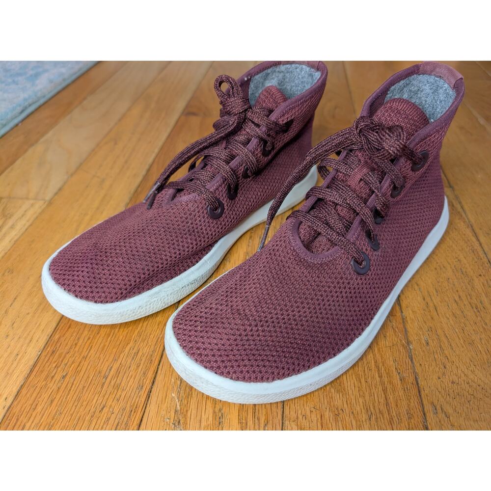 Allbirds Tree Toppers High Top Sneakers Burgundy Sustainable Wool Women's Size 8